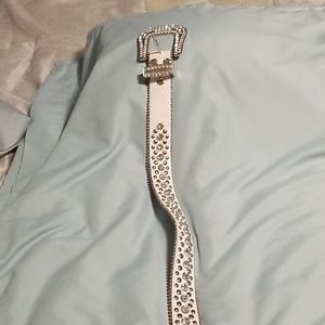 White jeweled leather belt